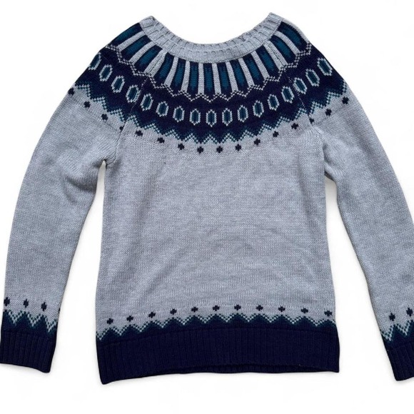 Notations Womens Small Knit Sweater – Gray Blue Nordic Fair Isle Pullover - Picture 1 of 6